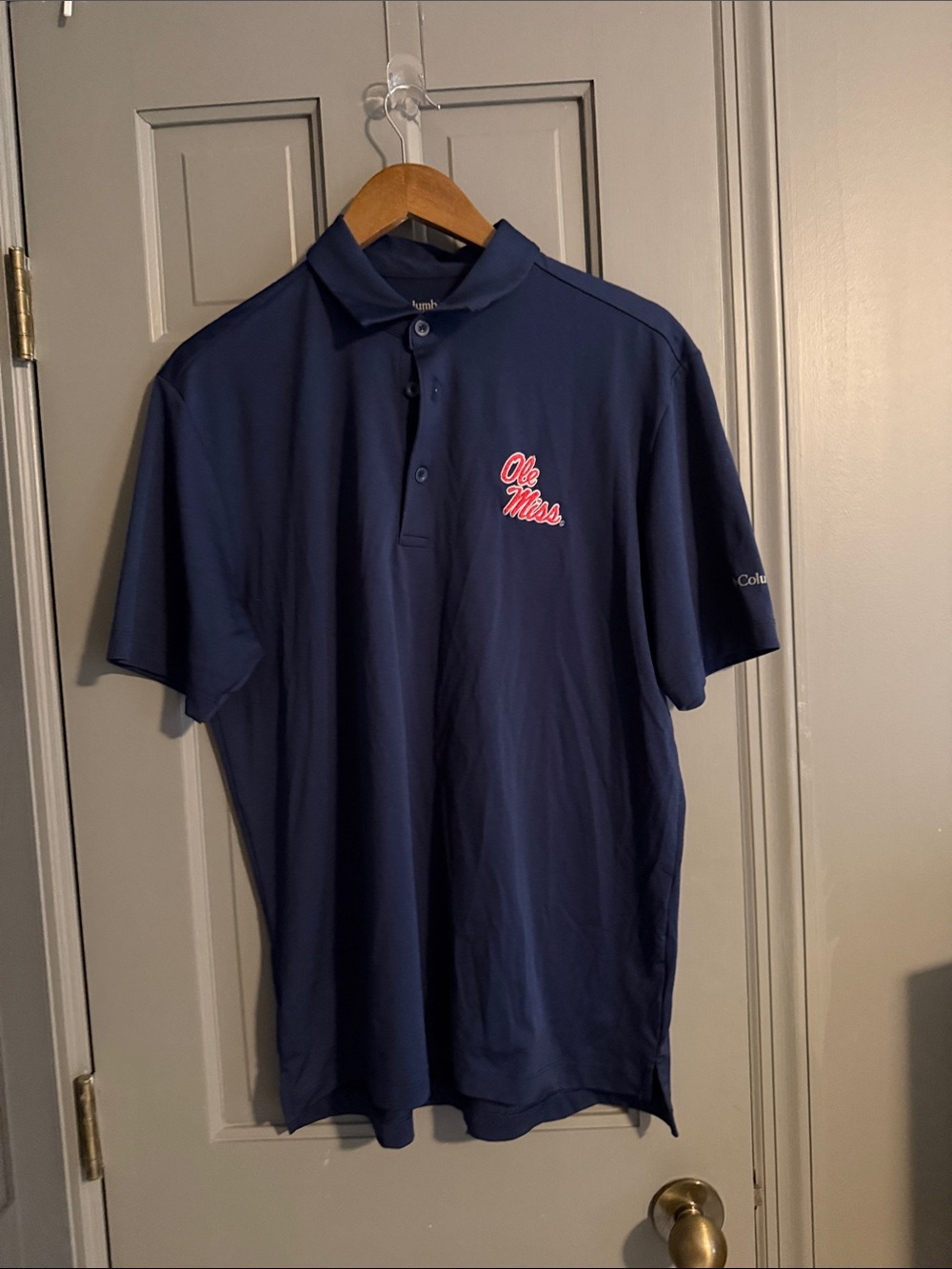 Columbia Men's Navy Polo with Red Ole Miss Script